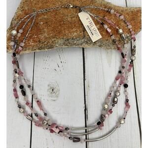 Peyote Bird‎ Quartz Pearl Onyx Sterling 3Strand Necklace J218